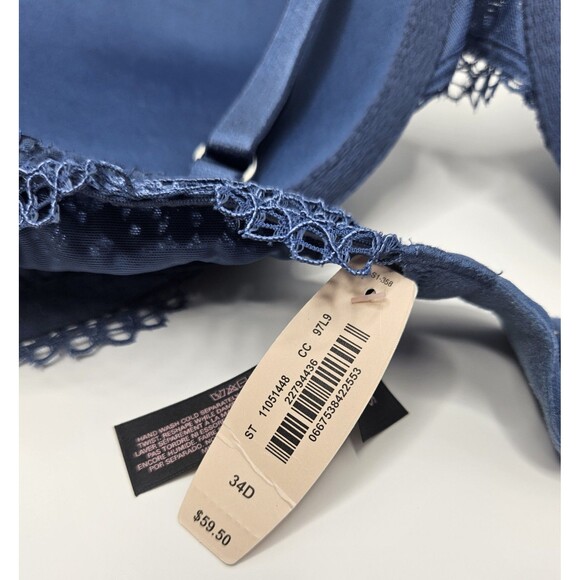 Victoria’s Secret Bombshell Plunge Underwire Push Up Blue Lace Bra 34D - Picture 6 of 9